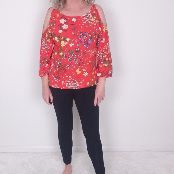 New York & Company Floral Cold Shoulder Blouse - Picture 2 of 12
